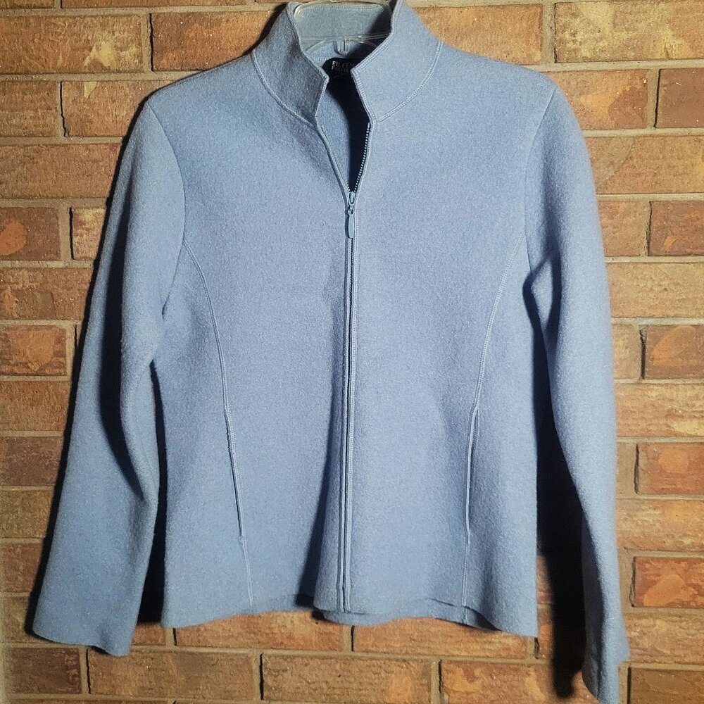 Eileen Fisher Boiled Wool Zip Collared Petite Jacket Boxy Blue - Size PS - Picture 2 of 12